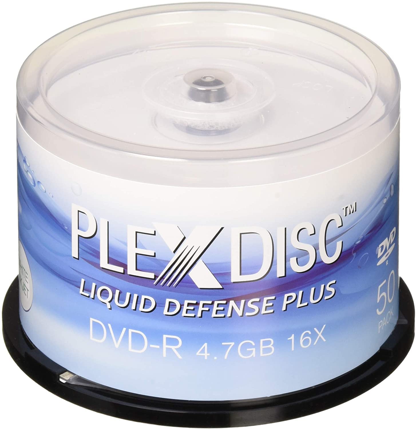 PlexDisc 16x 4.7GB Liquid Defense Plus Glossy White Inkjet Printable DVD-R. 50 Disc Spindle