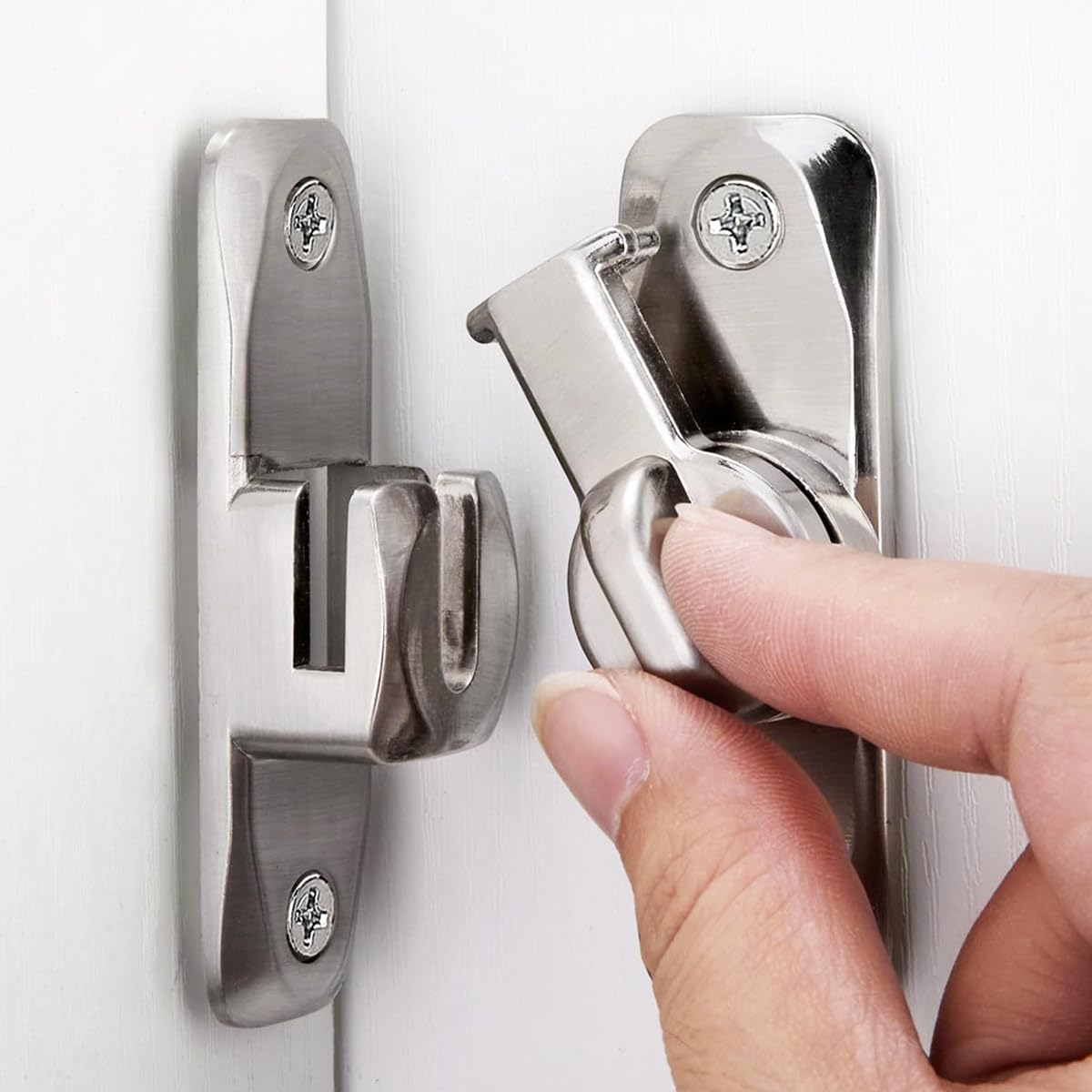 Litensh Flip Door Latch Lock, 90/180 Degree Right Angle Barn Door Gate Latches Lock Zinc Alloy Hardware Bold Thickened Anti-Rust Door Sliding Door Latch Lock fo Cabinets (1, Silver)