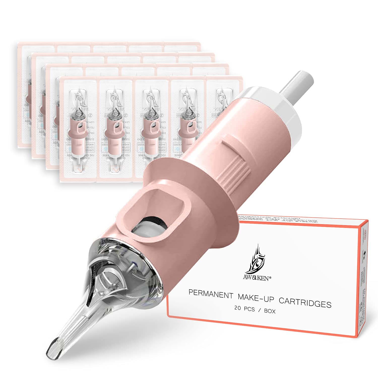 AWAKEN Cartridge Needles Dermograph PMU Tattoo Round Liner 1 Pin Long Taper Disposable Eyebrows Lip Eyeliner Makeup