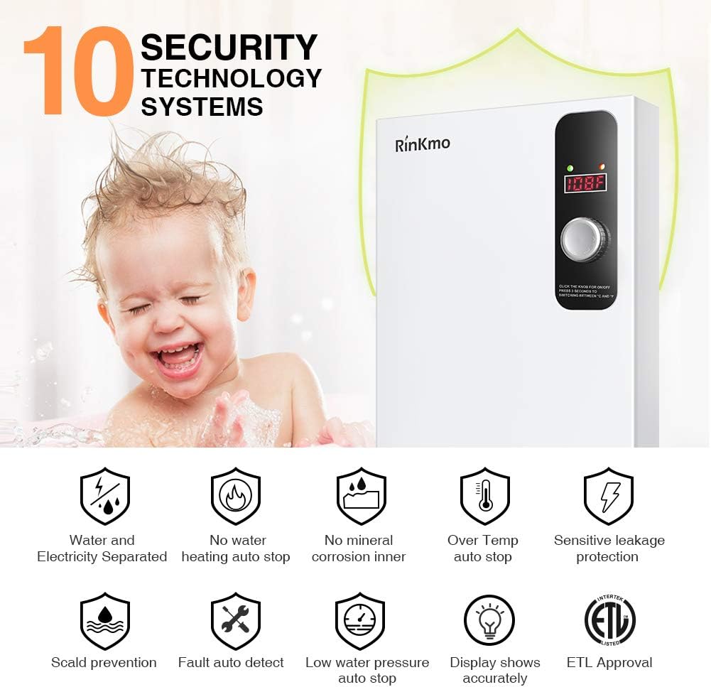 Rinkmo Electric Tankless Water Heater 18KW 240V Instant Hot On Demand Residential Electric Water Heater for Bathroom Bathtub rv Whole House Shower Sink Small - - 