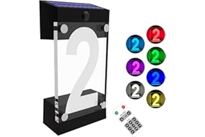IVWVI Acrylics Solar Address Sign, Led Illuminated Solar House Numbers for Outside, Waterproof RGBW Color Changing Remote Control, Lighted Modern Address Plaque Solar Powered for Yard Home (Digit 2)