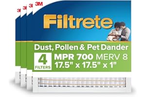 Filtrete 17.5x17.5x1 AC Furnace Air Filter, MERV 8, MPR 700, Tough on Pollen, Easy on Airflow, 3-Month Pleated 1-Inch Electro