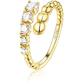 Frbod D Color VVS1 Clarity Moissanite Open Ring for Women, Beaded Stackable Moissanite Band, Solid 925 Sterling Silver with Gold/White Gold Plated, Aniversary Christmas Valentines Jewelry, Size 5-9