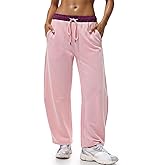 Fisoew Womens Wide Leg Sweatpants Baggy Drawstring Elastic Waisted Travel Track Pants Color Block Joggers with Pockets