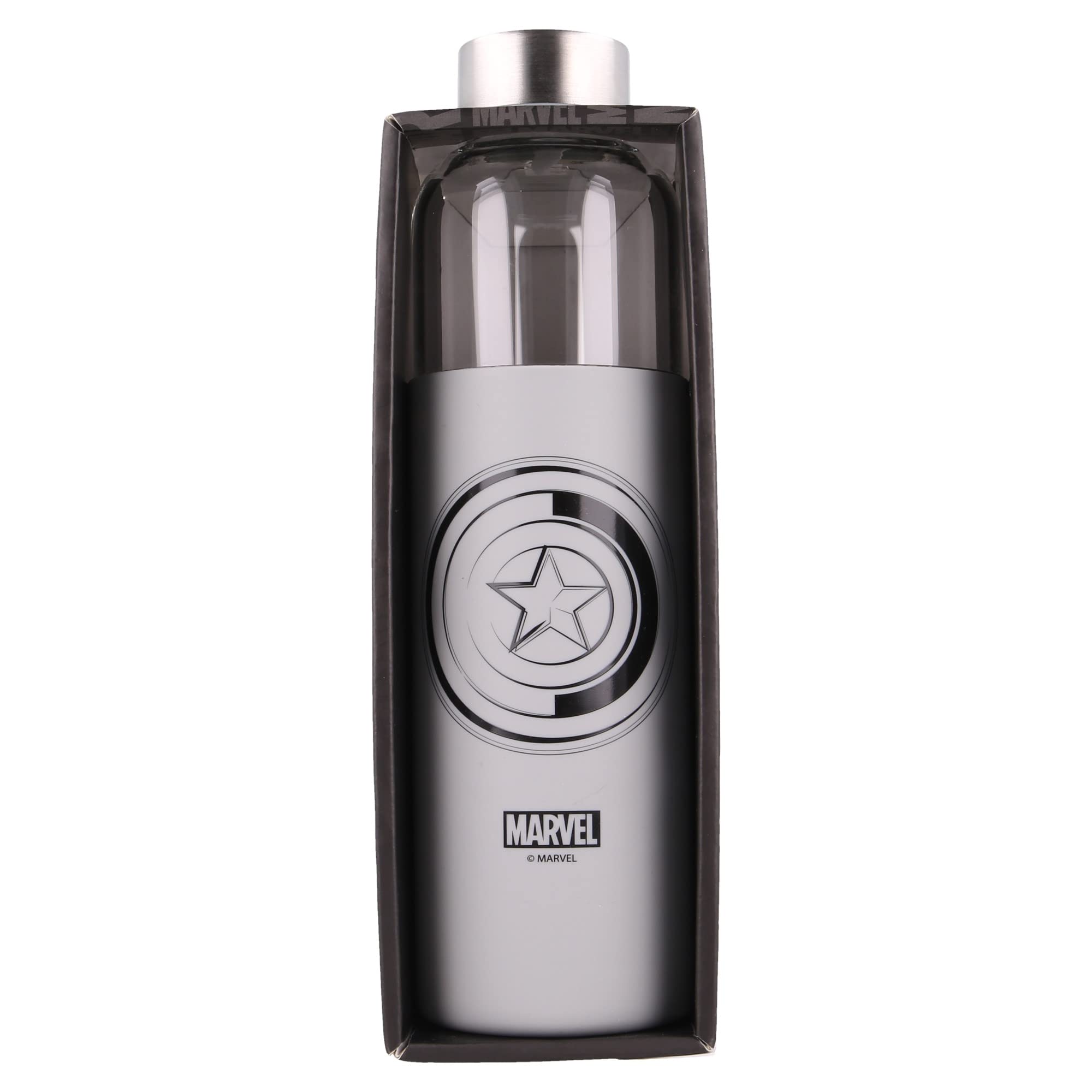 Stor Glass Bottle with Silicone Case, 585 ml, Marvel, Black, Medium