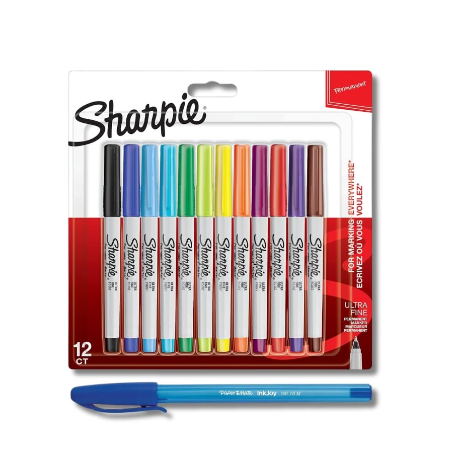 Sharpie Ultra Fine Permanent Marker |Blister of 12| + PaperMate Pen Gift