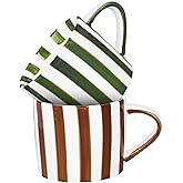 JolliKids 2 Pack Ceramic Mugs Striped Espresso Mugs 8 oz Hand Paint Coffee Cups with Handle Porcelain Coffee Mug for Christmas Valentines Day Gifts