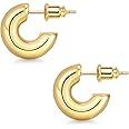 wowshow Gold Hoop Earrings, 14K Gold Plated Chunky Small Hoop Earrings for Women Lightweight Jewelry Gifts 14/20/30/35/45MM