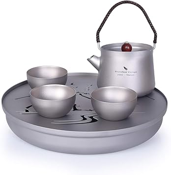 Amazon Co Jp Ibasingo チタン製 茶盤 山水画 小型サイズ 丸形 軽量 薄型 茶器セット 急須セット 工夫茶 茶芸 湯呑み 中国茶道具 贈り物 お礼 来客 5点セット Tii スポーツ アウトドア