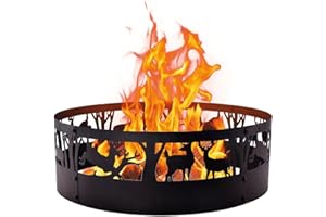 ANDGOAL Fire Pit Ring Outdoor Steel: Heavy Duty Round Firepit Ring with Patterned Cutouts for Backyard Camping & Beach Bonfires 36Inch