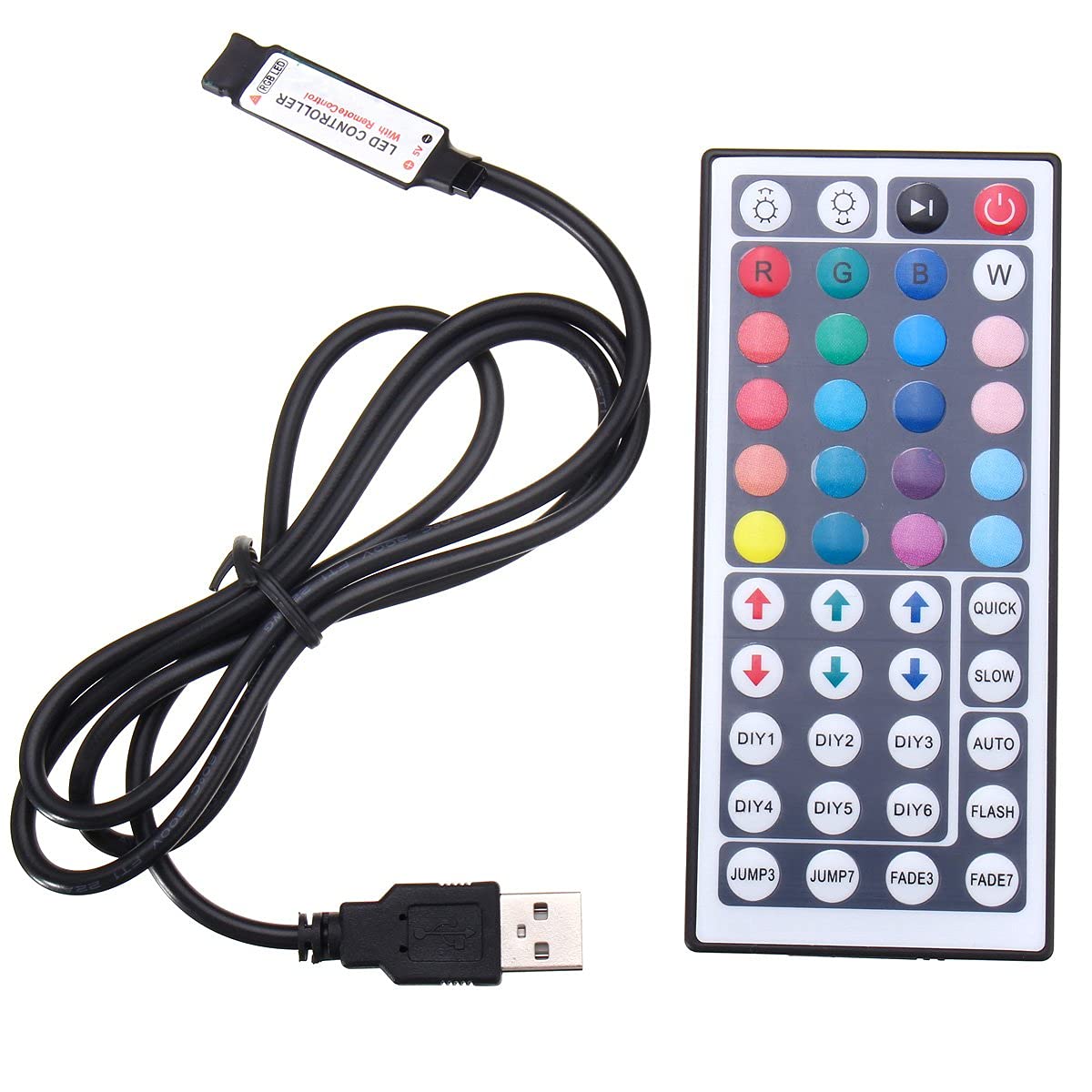 MASUNN 44 Key USB Remote Controller for 5V 5050 RGB LED Strip Light TV PC Back