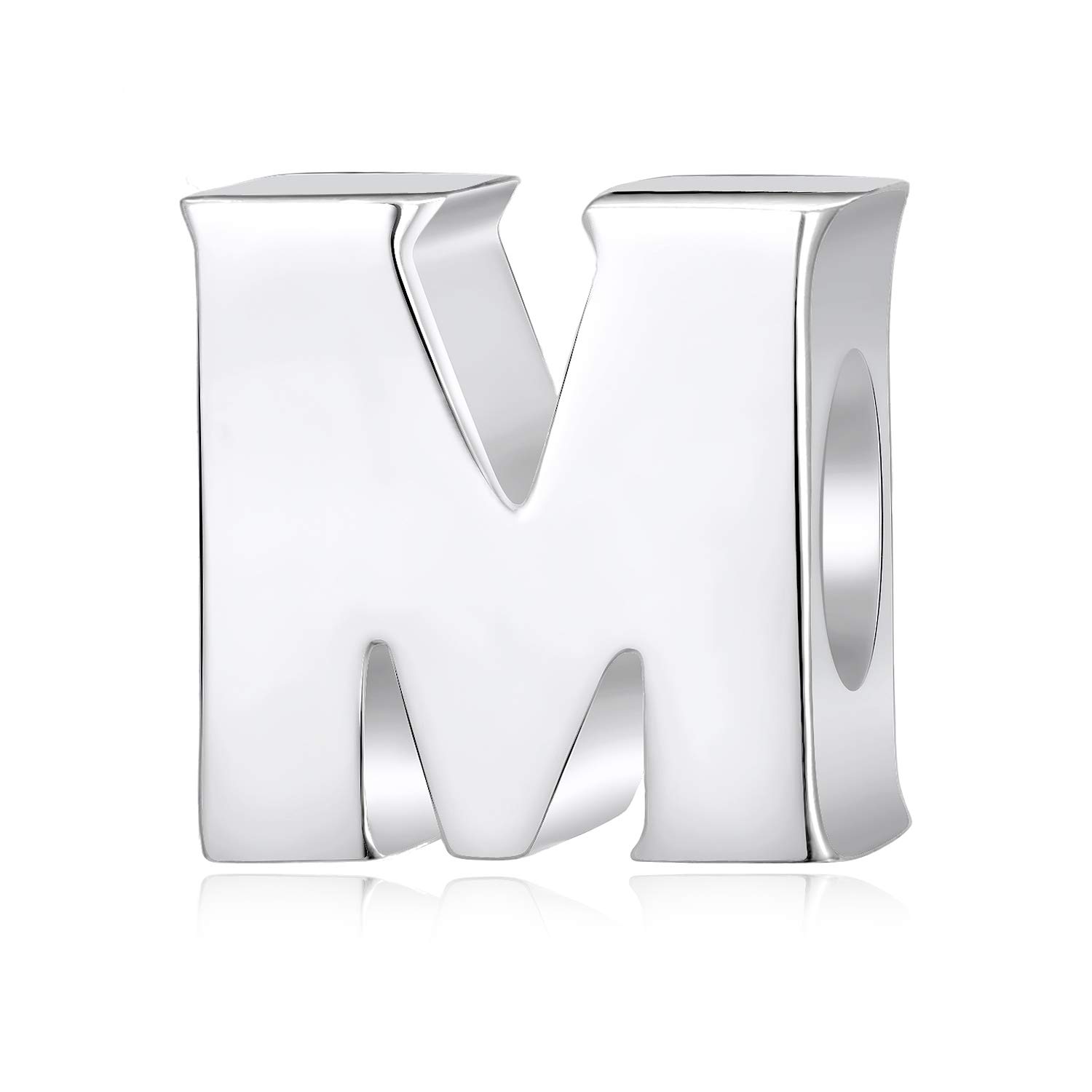 Alphabet Charms Letter Initial A-Z Genuine 925 Sterling Silver Beads fits Pandora Charms Bracelet (Letter M)