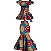 LONLISCO Women Dress African Print 2 Pieces Tradition Dashiki Ankara Beautiful Dress for Party Wedding