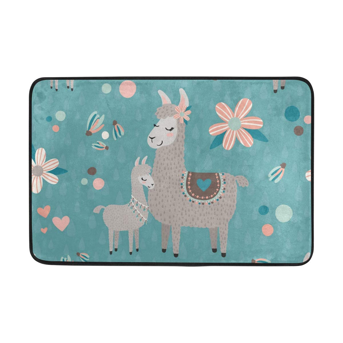 ISAOA Teal Mama Llama Doormat,Non-slip and Washable - Indoor,Inside Foot Mats - Doormats for Indoors -60 x 40 cm Bath Kitchen Rug