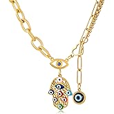 ixluck Gold Plated Evil Eye Necklace Lucky Protection Amulet Hamsa Jewelry for Women Gift