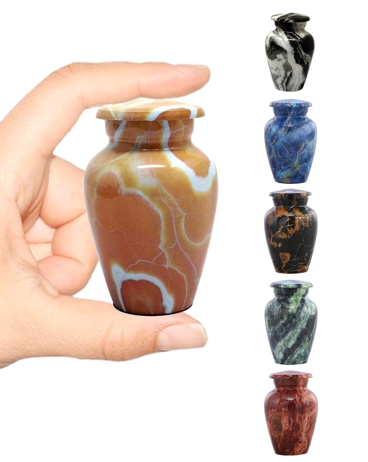 Marble Metal Keepsake Mini Cremation Urn - Token Sharing Memorial Urn with Velvet Bag (Honey Onyx)