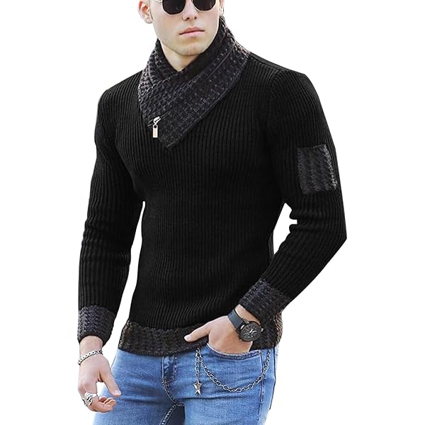 Mens Turtleneck Zipper Pullover Sweater Twisted Knit Slim Fit