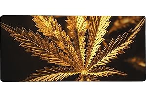 Golden Cannabis Desk Mat Protector 35.5" x 16", XXL Extra Large Gaming Mouse Pad, Extended Computer Keyboard Mouse Mat, Water