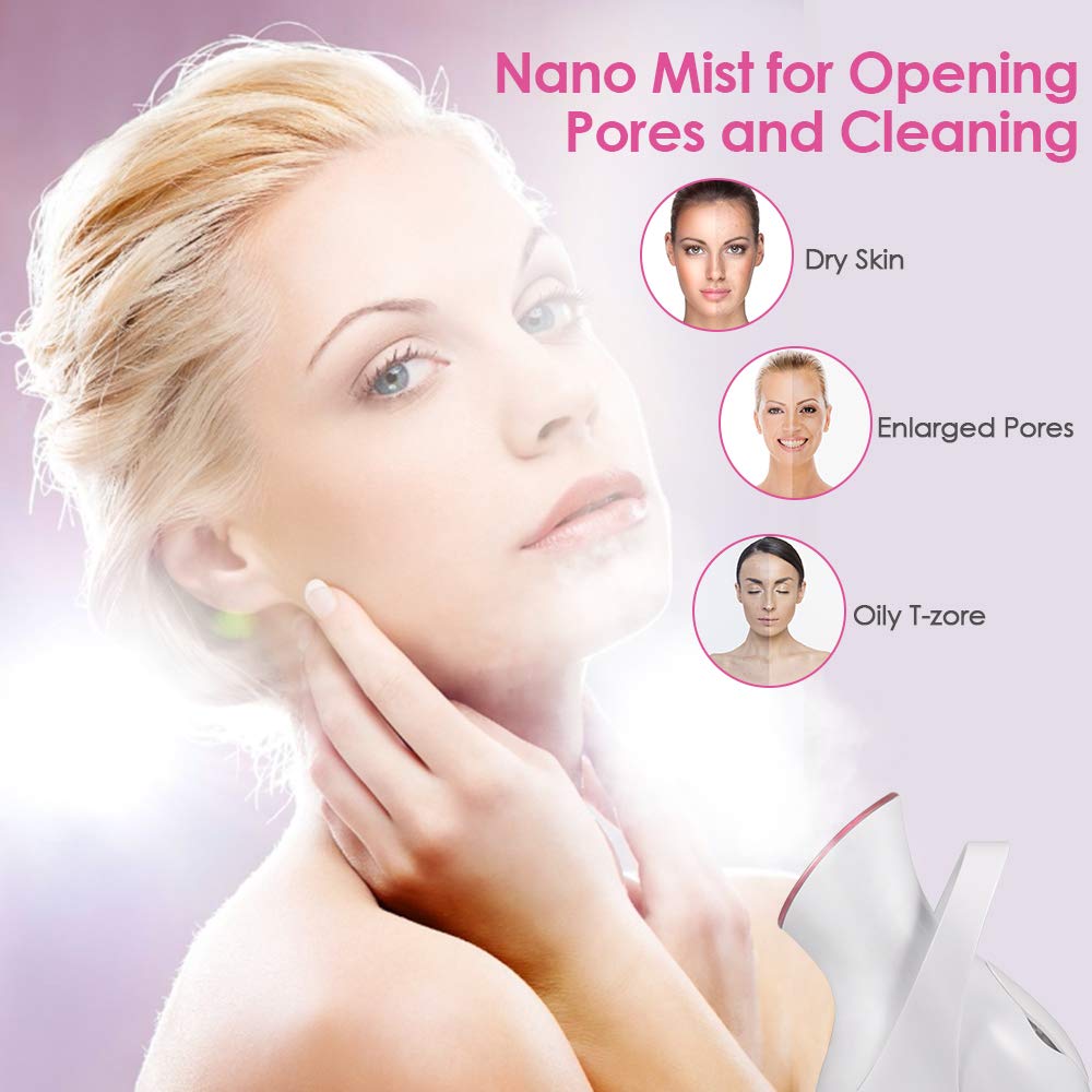 Facial Steamer, 2020 New Nano Ionic Face Steamers Warm Mist Facial Humidifier with 4 Pieces Blackhead Remover Kit for Women Moisturizing Cleansing Pores: Beauty