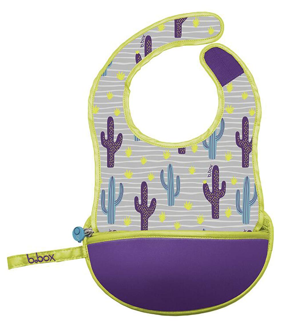 b.box Travel Bib and Spoon with Adjustable Neck Strap and Pouch (Cactus Capers)
