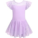 Zaclotre Girls Ballet Leotards Ruffle Sleeve Sparkle Dance Leotard Toddler Ballerina Dress Outfits