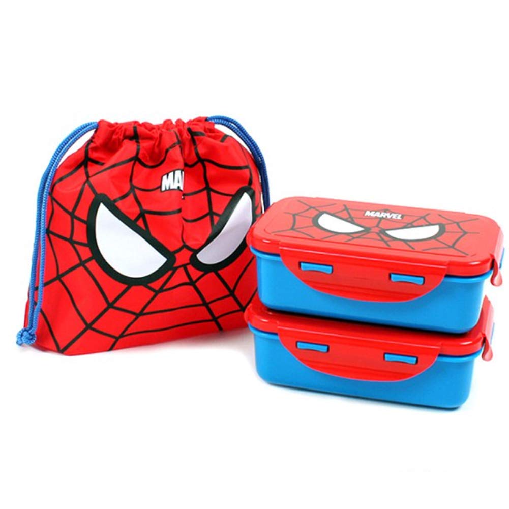 Marvel Spider-man Character Compact Waterproof Cloth Lunch Bag & 2 Lunch Boxes for boys, girls, kids and adults