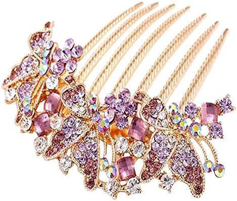 Sexy Tide Women Girls Hair Jewelry Butterfly Rhinestones Alloy Accessories Comb For Lady Girl-Purple
