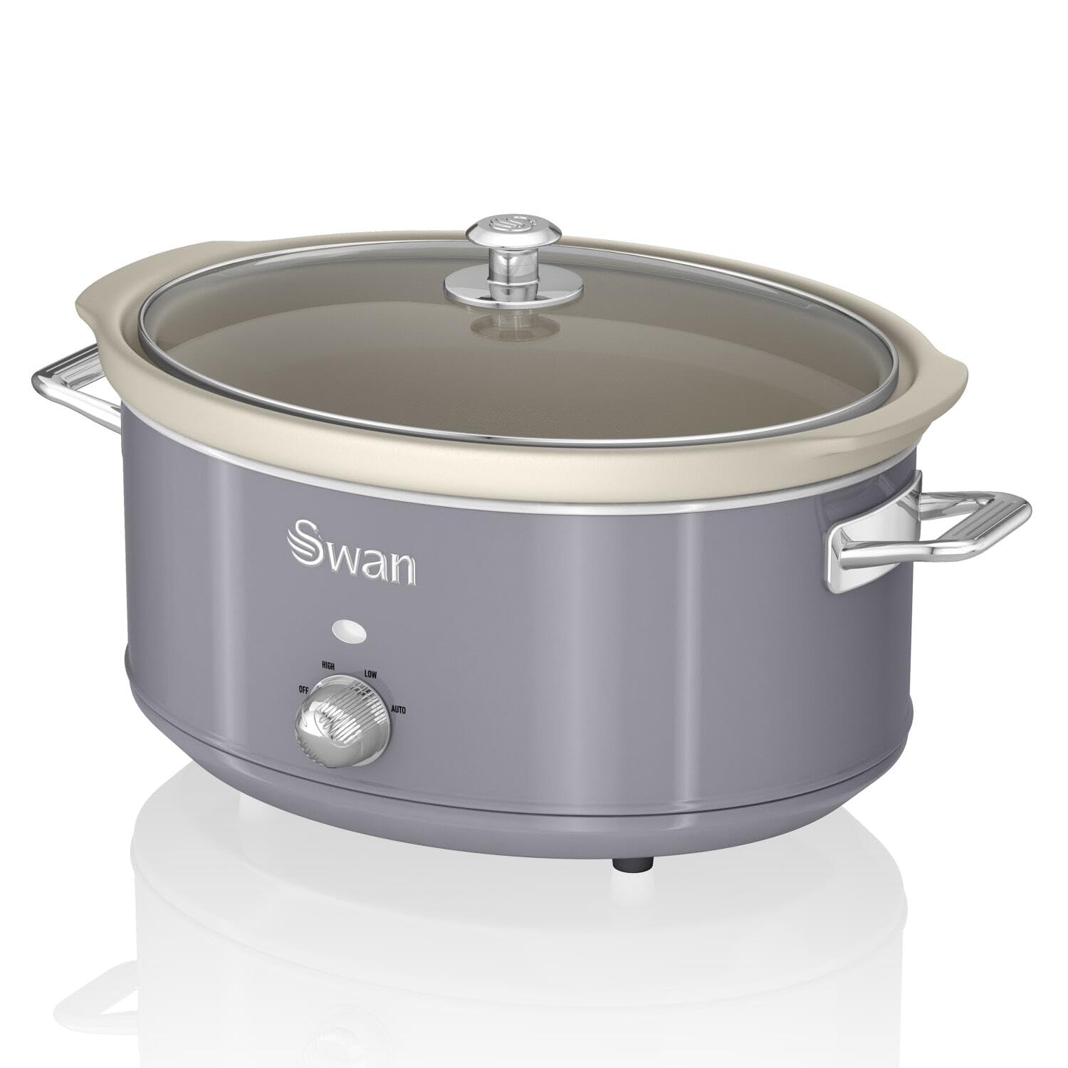 Swan SF17031GRN Retro Slow Cooker with 3 Temperature Settings, Keep Warm Function, 6.5L, 320W, Retro Grey