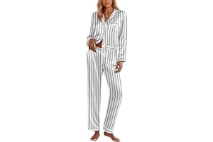 Ekouaer Silk Pajamas for Women Classic Button Down Satin Pajama Sets Long Sleeve Lounge Set