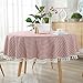ColorBird Stripe Tassel Tablecloth Cotton Linen Dust-Proof Table Cover for Kitchen Dinning Tabletop Decoration (Round, 60 Inch, Red)