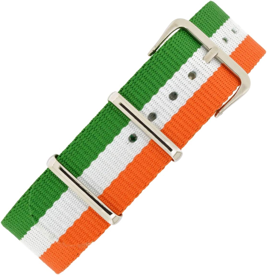 NATOStyle Watch Straps in Green/White/Orange Stripes with Polished