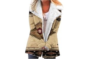 CLLIOS Winter Coats for Women Vintage Western Aztec Jacket Fleece Lined Sherpa Coat Warm Parka Coat Outerwear with Pockets