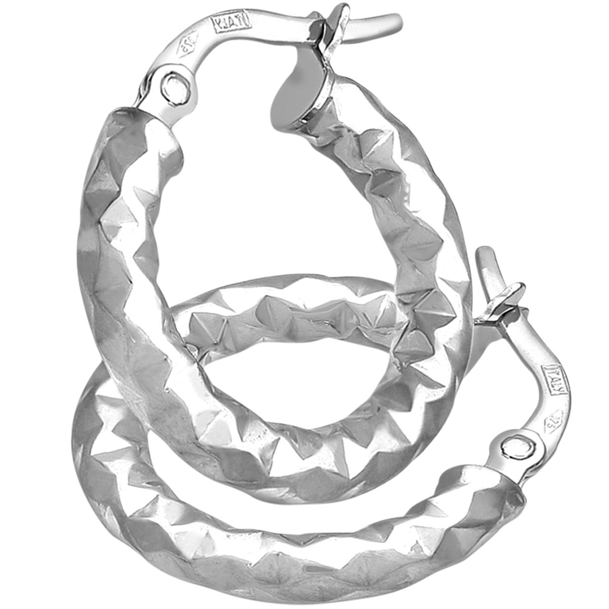 Citerna Women's 9ct White Gold Diamond Cut 10 mm Hoop Earrings