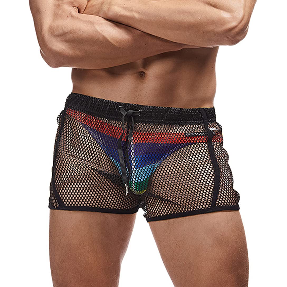FIROTTII Mens Mesh Shorts Sexy Boxers See Through