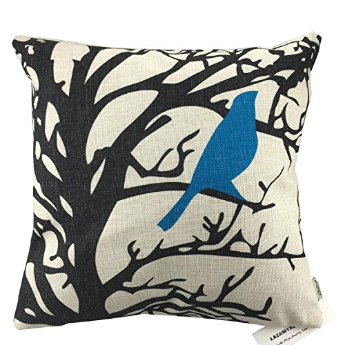 LAZAMYASA Square Cartoon Bird Printed Cushion Cover Cotton Throw Pillow Case Sham Slipover Pillowslip Pillowcase For Home Sofa Couch Chair Back Seat,4PCS,Blue,18x18in - Thumbnail 5