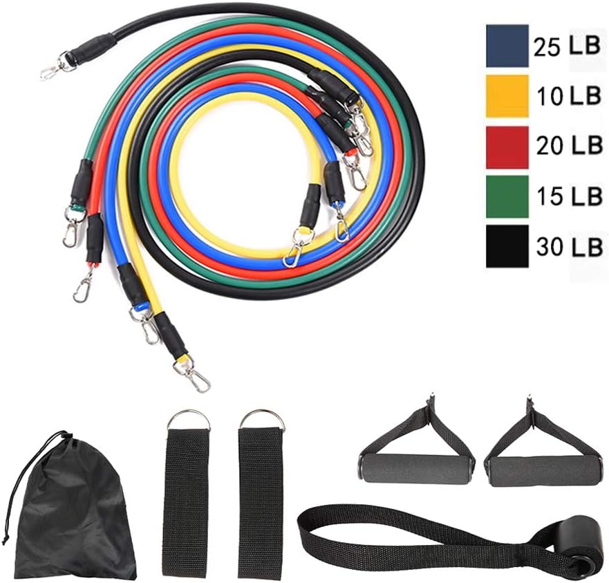 Cheerpet Resistance Bands Set with Handles 11Pcs/Set Ankle Straps Door Anchor Carrying Bag for Indoor Home Fitness Stretching Strength Training
