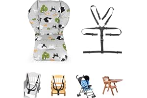 KOCPUDU High Chair Pad, Ancho Grey Background Sheep Pattern Highchair/seat Cushion Protective Film Breathable Pad with Baby High Chair Seat Belt(2 Pieces)