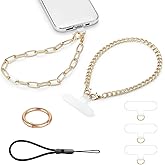 Casecond 2 pcs Phone Charm with Gold Metal Chain Detachable Phones Lanyard Hand Wrist Smartphone Strap Adjustable Grip Strap with 3 Patches Tether Universal for iPhone 17 Pro Max 16 15 Charms