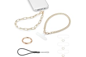 Casecond 2 pcs Phone Charm with Gold Metal Chain Detachable Phone Lanyard Hand Wrist Smartphone Strap Adjustable Phone Grip Strap with 3 Patches Tether Universal for iPhone 15 Pro Max 14 13 11 Charms