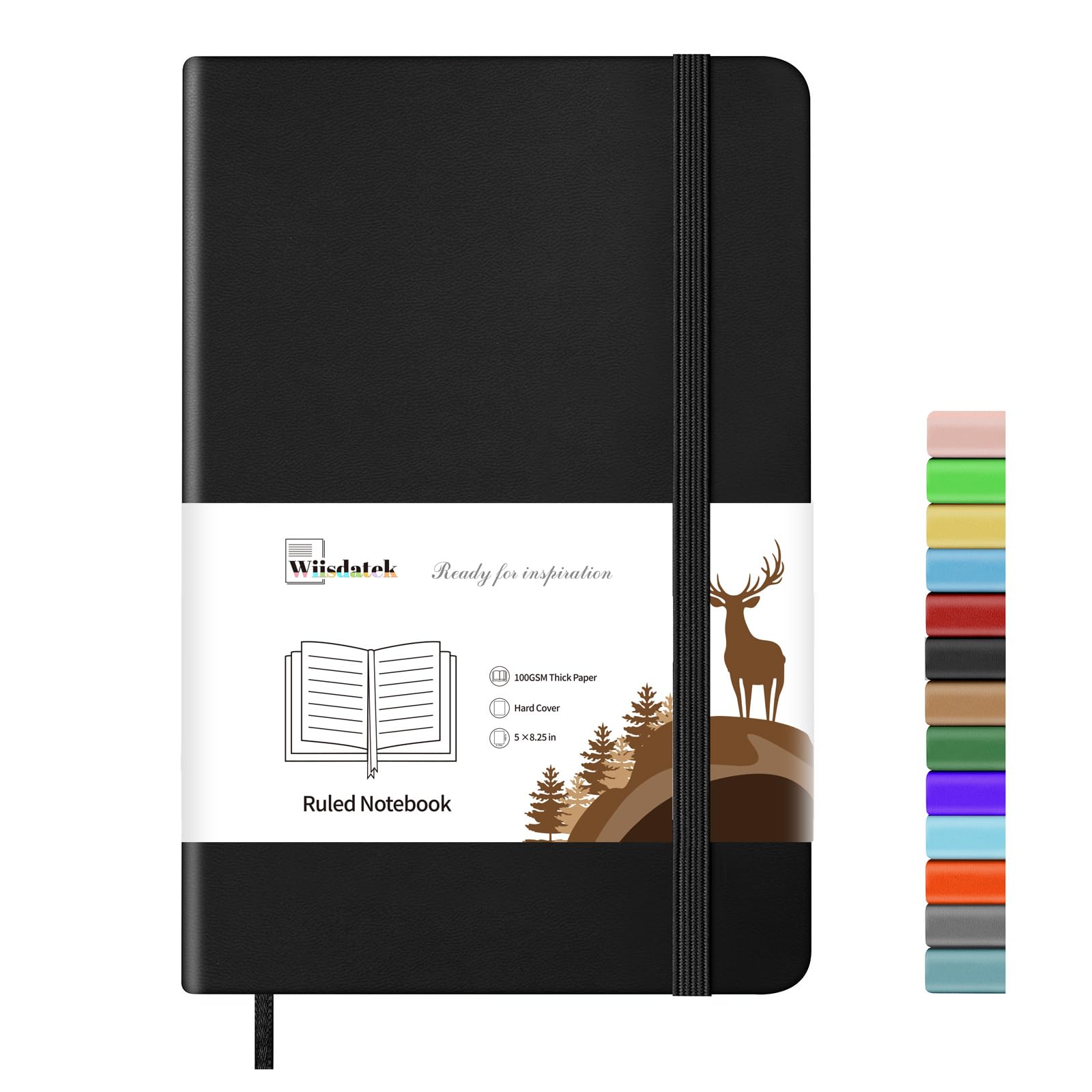 Wiisdatek A5 Notebook with Lined Pages, Hardback Journal Notepad Note Book New Notes Diary Pad for Office School Business Writing 5"×8.25"(Black)