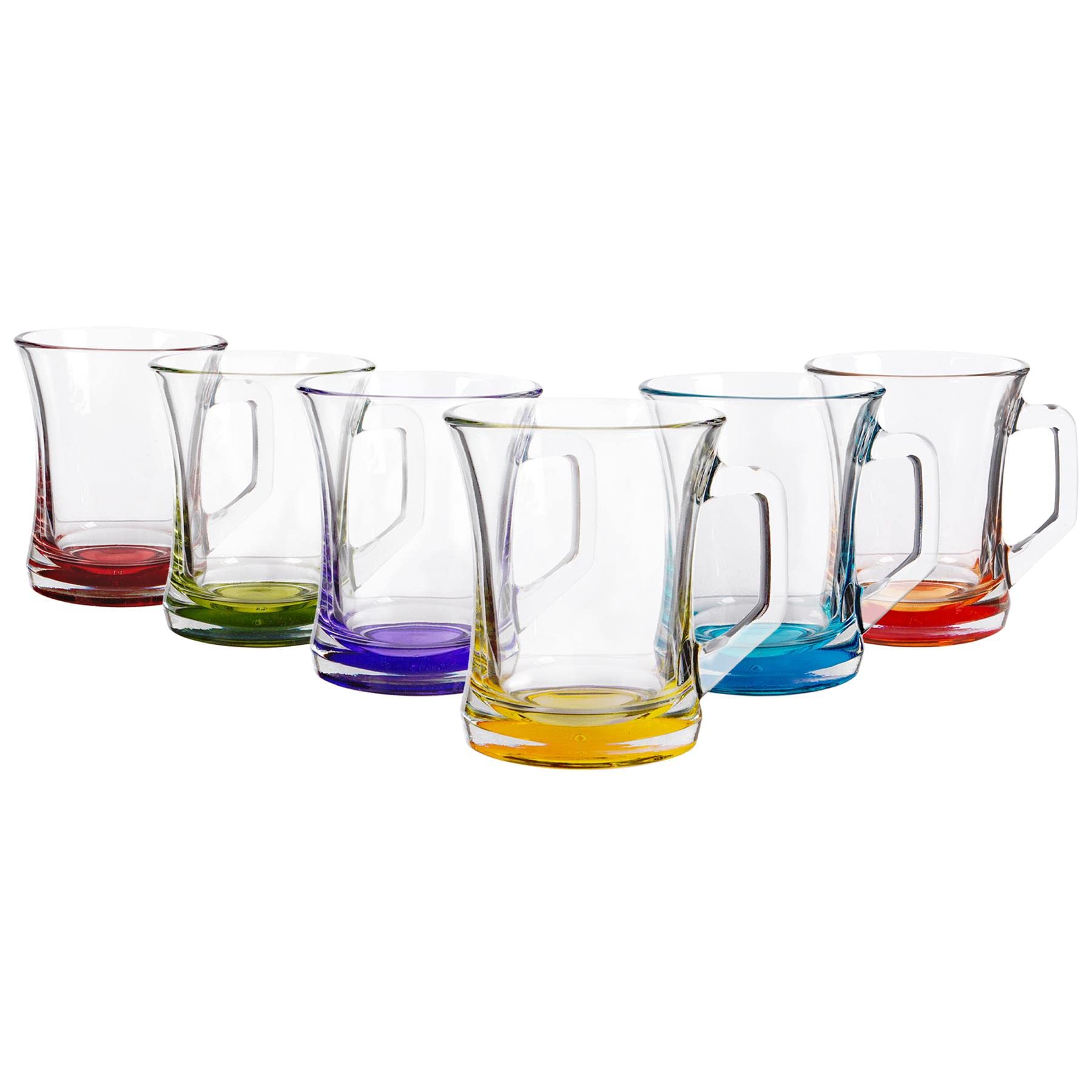 6x Multicolour Base 225ml Zen+ Glass Coffee Mugs - Tea Latte Cappuccino Hot Chocolate Drink Drinking Glasses Cups Set - By LAV