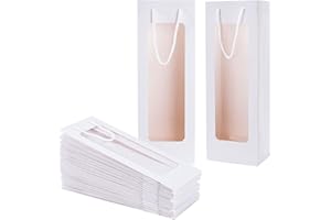 Wine Gift Bag with handle, Dasofine 20 Pack 4.92"x3.35"x 14.2" Kraft Paper Wine Bottle Bags with Clear Window for Anniversary Birthday Housewarming Dinner Party Business-White