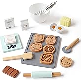 PairPear Wooden Cookie & Baking Play Food Set, Kids 28 Pieces Sliceable Cookies, Hand Mixer Toy Kitchen Accessories Playset, Montessori Pretend Kitchen Gift for Kids Ages 3+