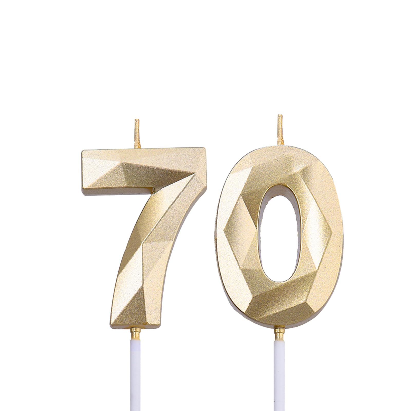 Photo 1 of 2 inch Gold 70 Birthday Candles, 3D Diamond Number 70 Cake Topper for Men Women Birthday Party Decorations Theme Party