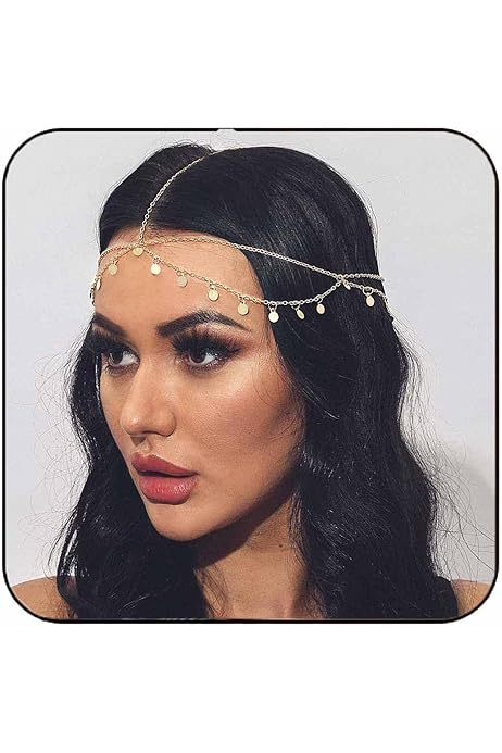 Gold Headpiece Woeoe Boho Gold Head Chain Jewelry Rhinestone