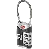 Lewis N. Clark TSA Approved Luggage Lock + Steel Cable for Suitcase, Carry On, BackPack, Laptop Bag + Purse, Perfect For Airport, Hotel or Gym - Set + Reset Your Own Combo, Black