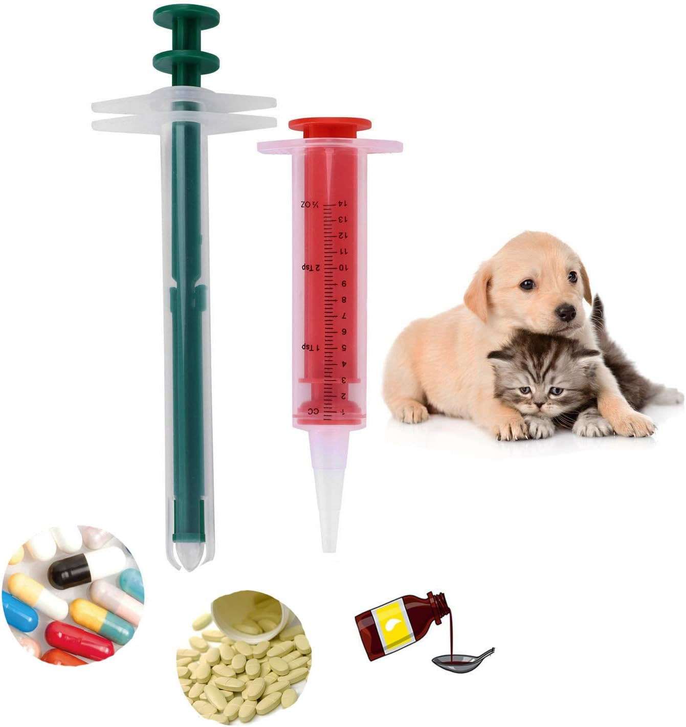 IBLUELOVER 2pcs Pet Medicine Feeder Dog Cat Pill Tablet Feeder Syringe Medicine Dispenser Capsule Feeding Tool Reusable Pet Nursing Shooter with Soft Tips for Cat Dog and Baby Animals