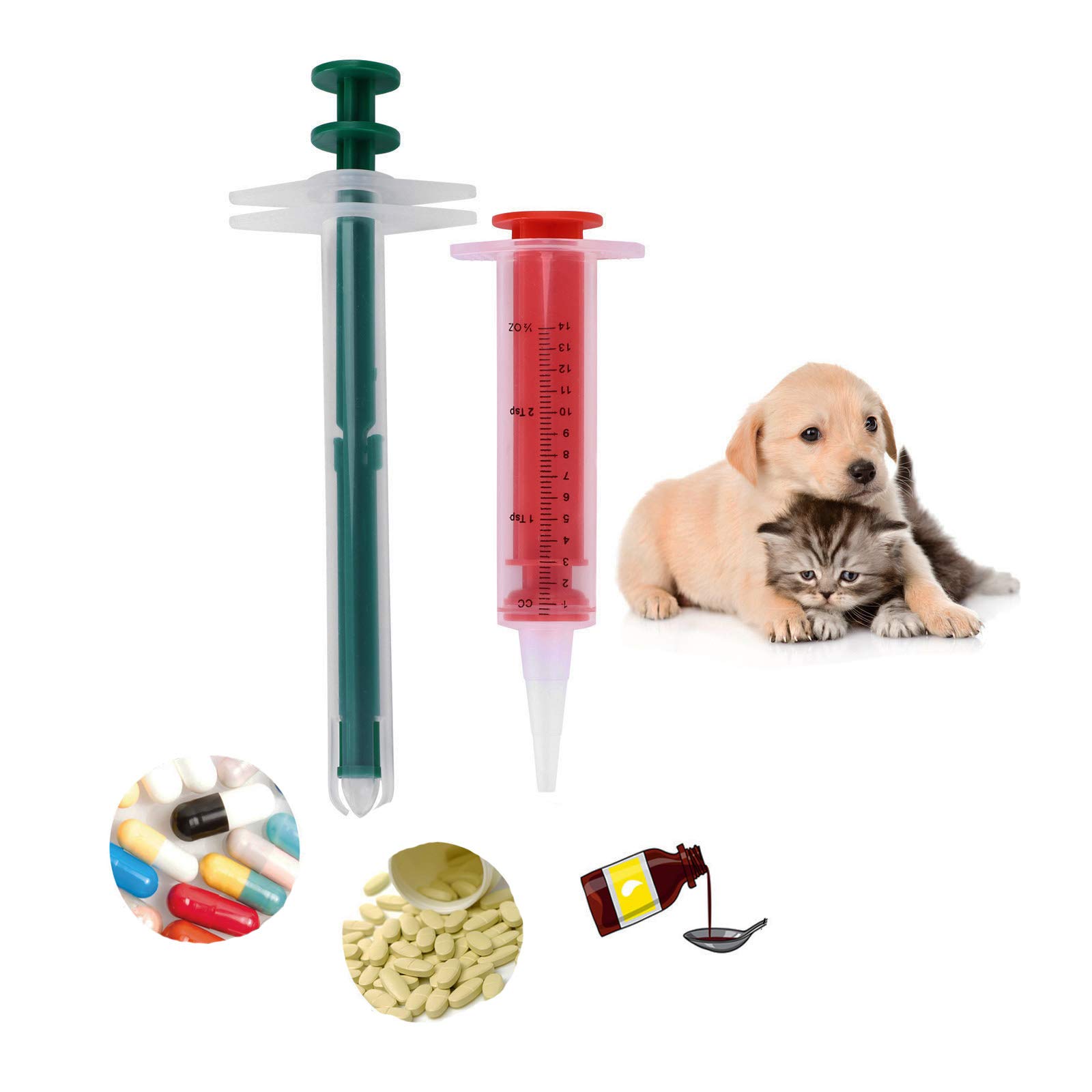 IBLUELOVER 2pcs Pet Medicine Feeder Dog Cat Pill Tablet Feeder Syringe Medicine Dispenser Capsule Feeding Tool Reusable Pet Nursing Shooter with Soft Tips for Cat Dog and Baby Animals