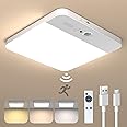 NARUNDREN Rechargeable Motion Sensor Ceiling Light with Remote - Wireless Ceiling Lights Battery Operated Closet Light,400LM & 3 Colors Motion Sensor LED Ceiling Lamp for Closets,Shower,Stairs,Hallway