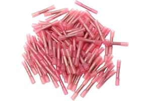 ESUPPORT Red Heat Shrink Butt Wire Electrical Crimp Terminal Connector 18-22 AWG Gauge Pack of 50